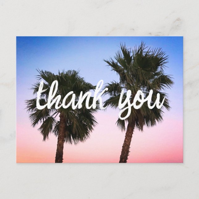 Blue Coral Ombre Sunset Palm Trees Vielen Dank Postkarte (Vorderseite)