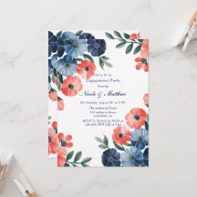 Blue & Coral Painted Bouquet Engagement Party