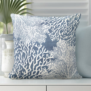 Blue Coral Pillow   Küstenstil Kissen