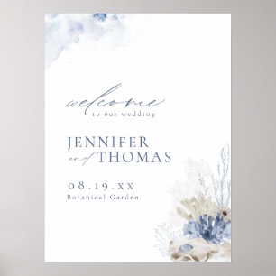 Blue Coral & Seashells Beach - Begrüßungszeichen Poster