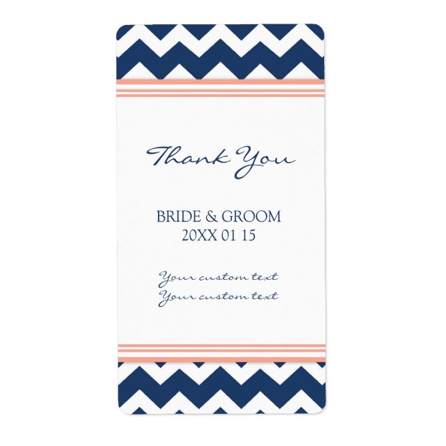Blue Coral Zickzack Wedding Labels (Vorne)