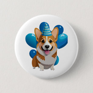 Blue Corgi Birthday Classic T - Shirt (1) Button