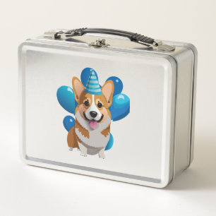 Blue Corgi Birthday Classic T - Shirt (1) Metall Brotdose