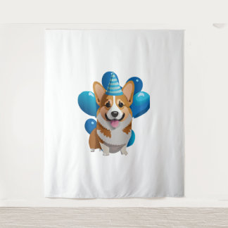 Blue Corgi Birthday Classic T - Shirt (1) Wandteppich