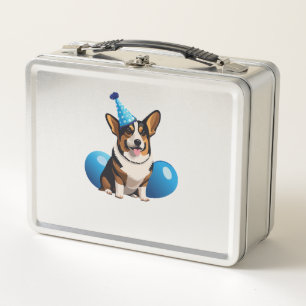 Blue Corgi Birthday Classic T - Shirt Metall Brotdose