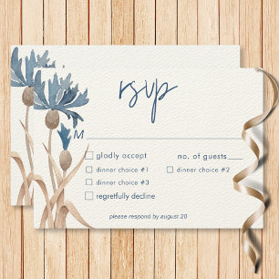 Blue Cornblumen & Wheat Field Modernes Abendessen RSVP Karte