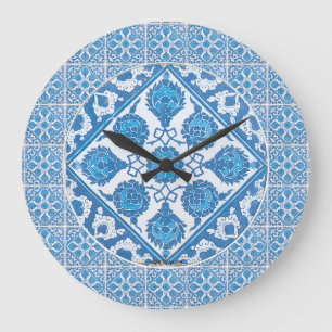 Blue Cornflores Imitate Delft Tile Clock Große Wanduhr