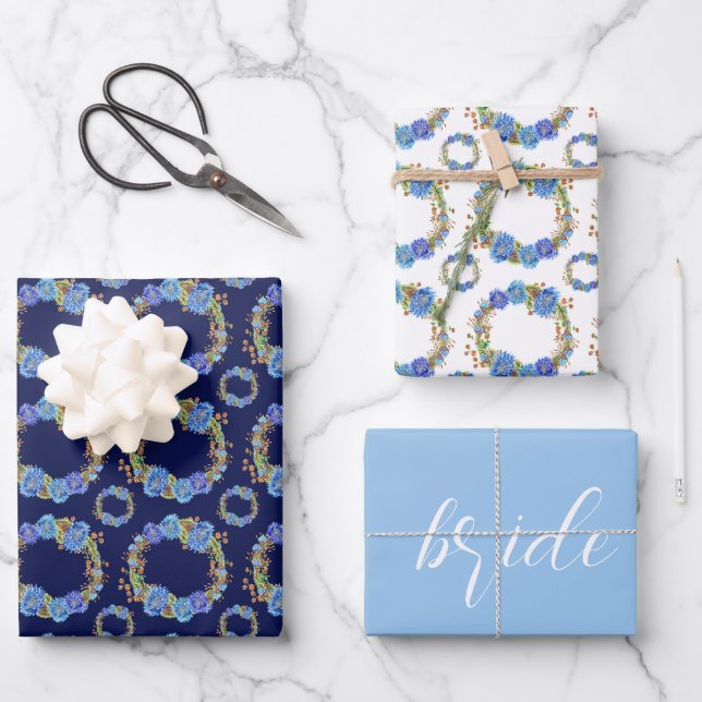 Blue Cornflower Wreath Brautparty Geschenkpapier Set (Vorderseite)