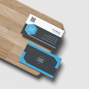 Blue Corporate Beruflich QR Code Scannable Visitenkarte