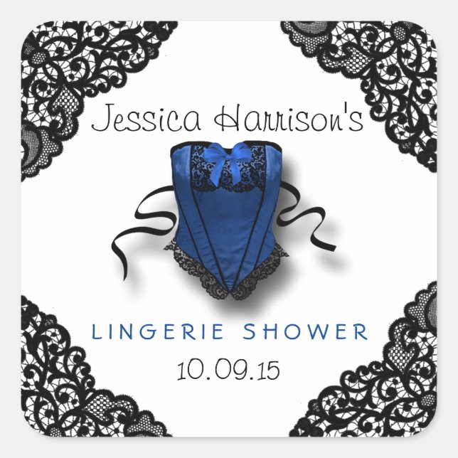 Blue Corset & Black Lace Lingerie Shower Stickers (Vorderseite)