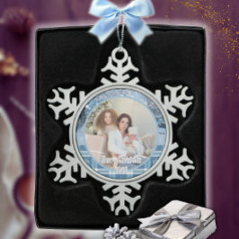 Blue Cosy Kariert Snowy Winter Foto Schneeflocken Zinn-Ornament