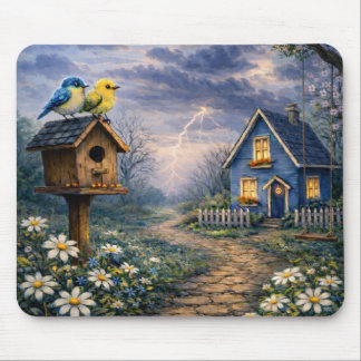 Blue Cottage Birdhouse Storm Mouse Pad Mousepad