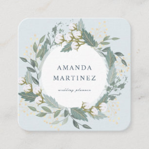 Blue Cotton Wreath Square Business Card Quadratische Visitenkarte