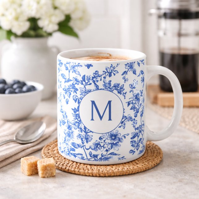 Blue Country Floral Monogram  Kaffeetasse (Von Creator hochgeladen)