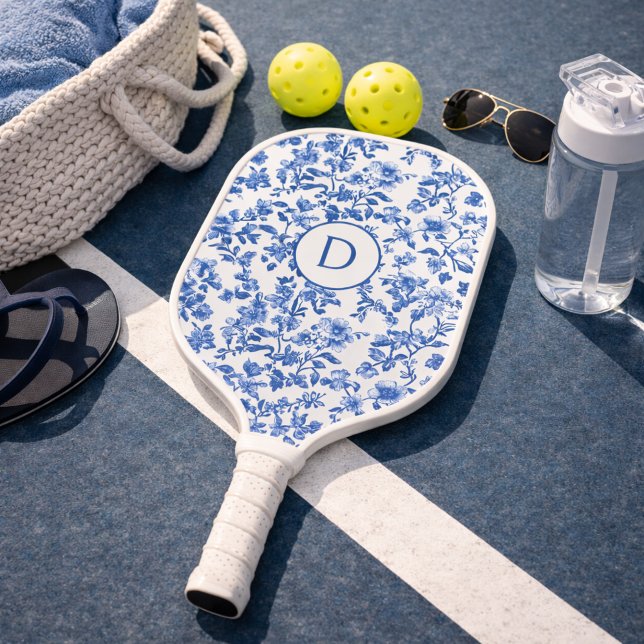 Blue Country Floral Monogram  Pickleball Schläger (Von Creator hochgeladen)