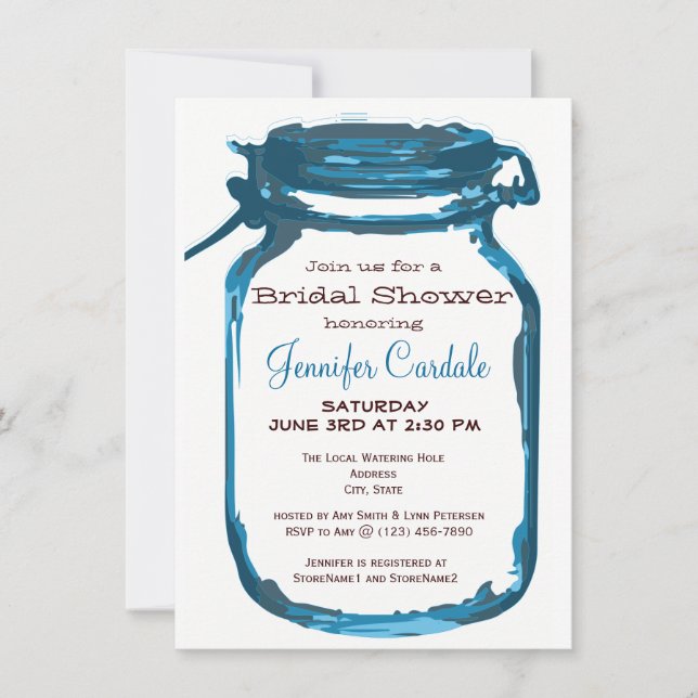 Blue Country Mason Jar Bridal Dusche Einladungen (Vorderseite)
