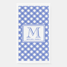 Blue Country Style Gingham Pattern Mit Monogramm