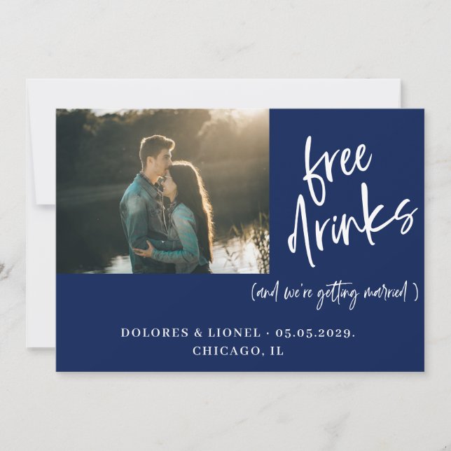 Blue Couple Foto Wedding Save the Date (Vorderseite)