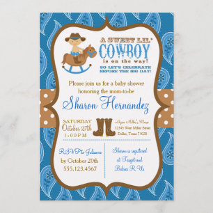 Blue Cowboy Baby Boy Dusche Einladung
