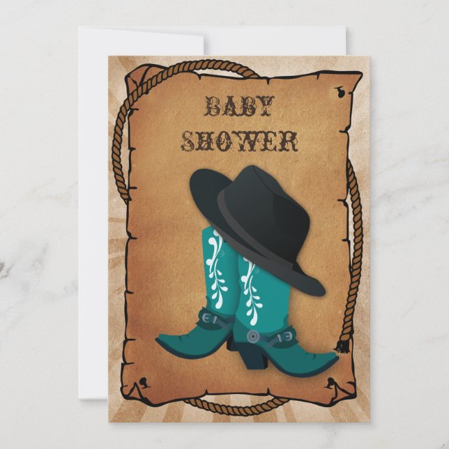Blue Cowboy Stiefel Western Babydusche Einladung (Vorderseite)