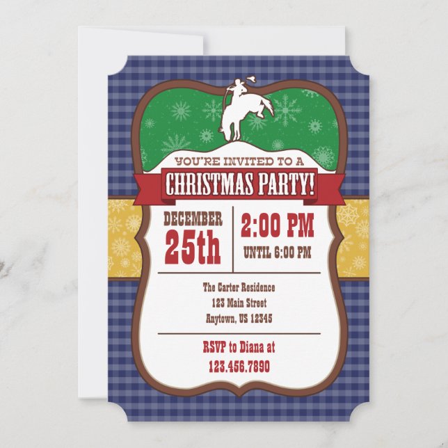 Blue Cowboy Weihnachts-Party Einladung (Vorderseite)