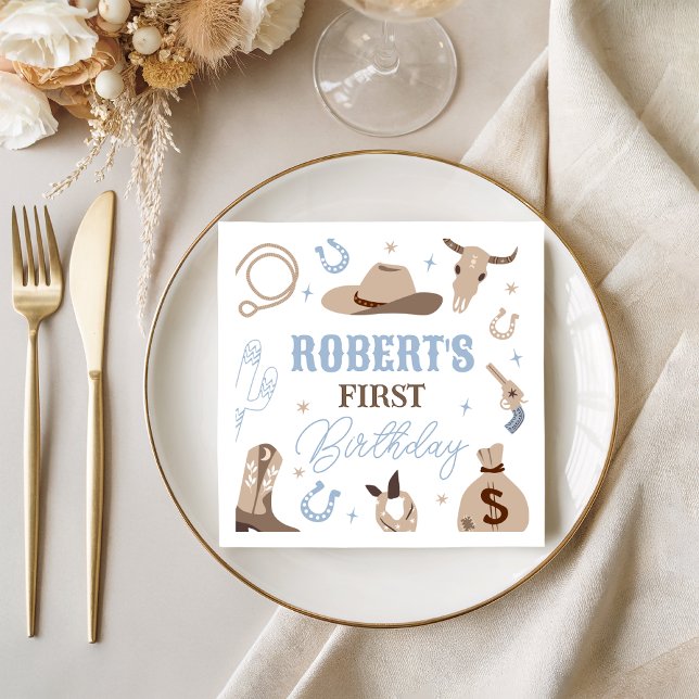 Blue Cowboy Western Birthday Napkins Serviette (Von Creator hochgeladen)
