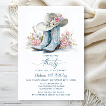 Blue Cowgirl Boots and Hat 30th Birthday Party