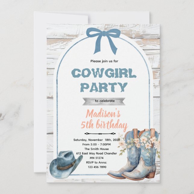 Blue cowgirl party invitation (Devant)