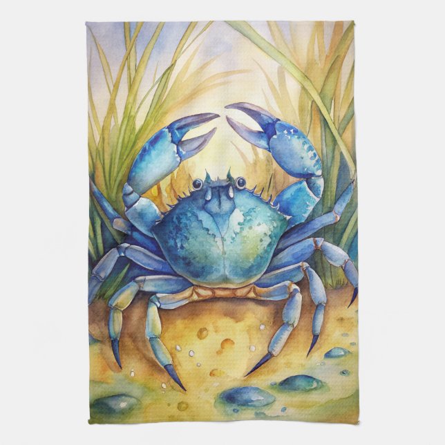 Blue Crab am Strand Geschirrtuch (Vertikal)