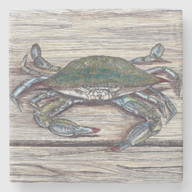 Blue Crab auf Dock Stone Untersetzer (Vorderseite)