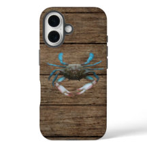 Blue Crab auf Wood iPhone 16 Fall