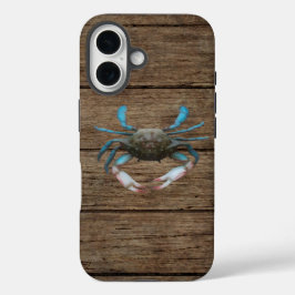 Blue Crab auf Wood iPhone 16 Fall iPhone 16 Hülle