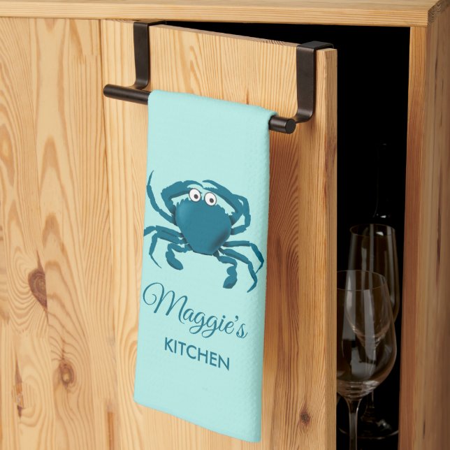 Blue Crab Beach Aqua Serviette de cuisine (Pliage en tiers)