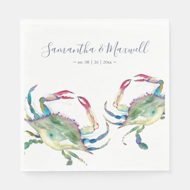 Blue Crab Beach Hochzeit Personalisiert Na Serviette (Vorderseite)
