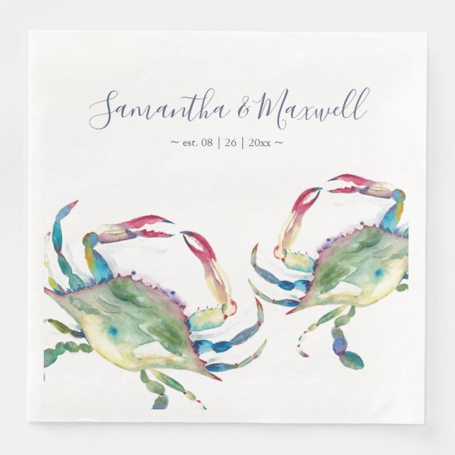 Blue Crab Beach Hochzeit Personalisiert Na Serviette (Vorderseite)