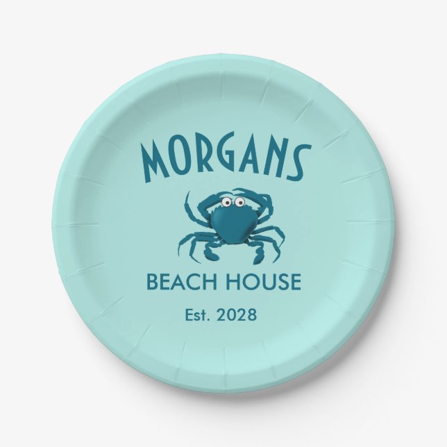 Blue Crab Beach House Personalisiert Paper Teller (Vorderseite)
