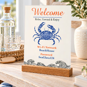 Blue Crab Beach House Wi-Fi Willkommen Acrylschild