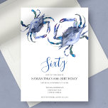 Blue Crab Boil 60. Geburtstag Einladung<br><div class="desc">Do Tell A Belle's Küstenkrebse kochen 60. Geburtstag Einladung rahmen Ihre Veranstaltung Details mit einem Top-Boarder von blauen Aquarellkrebsen. Ein passendes Blau schmückt die Rückseite Ihrer Einladung. Eine schicke und dennoch moderne Wahl für Ihre Geburtstagsfeier oder Ihr Party am Strand. Wörter können in 50., 70., 80., Cheers bis 60 Jahre...</div>