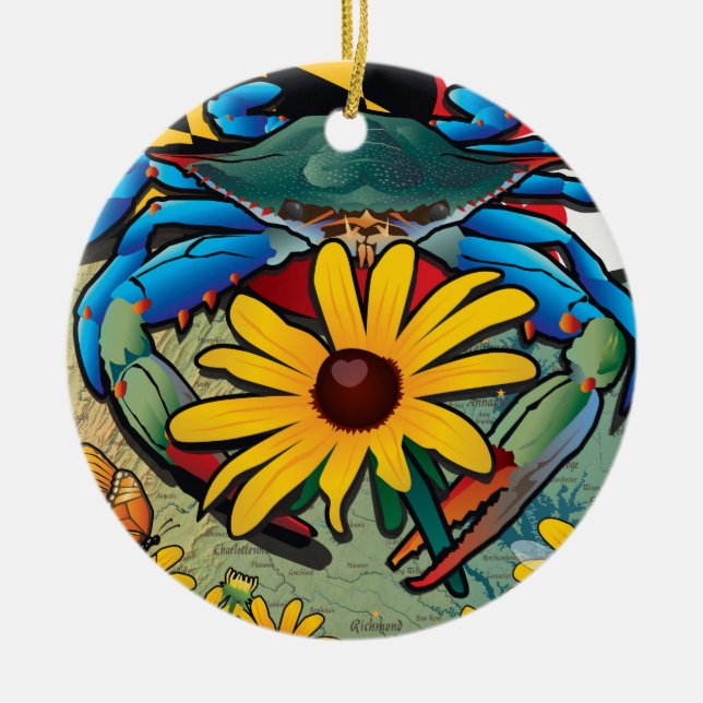 Blue Crab Maryland Black-mit Augen Susan Keramik Ornament (Vorne)
