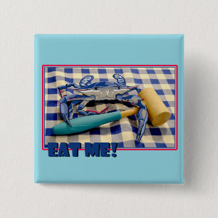 Blue Crab mit Ballett auf Gingham Tischtuch sayin Button