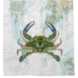 Blue Crab mit Chesapeake Bay Nautical Chart Duschvorhang