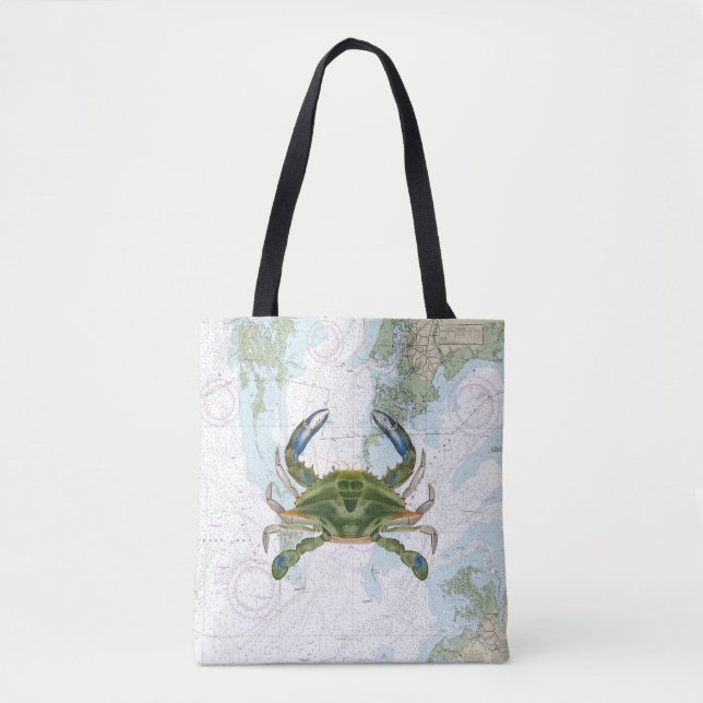 Blue Crab mit Chesapeake Bay Nautical Chart Tasche (Vorderseite)