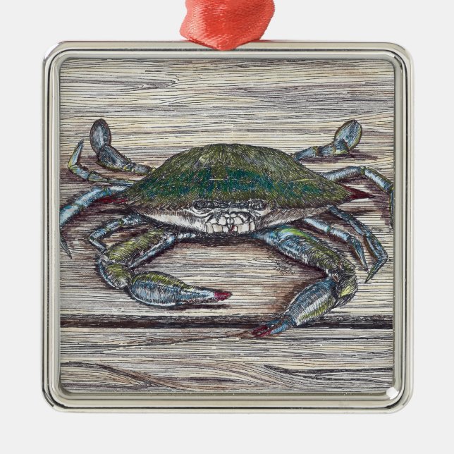 Blue Crab on Dock Premium Ornament (Vorne)