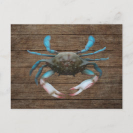 Blue Crab on Wood Postcard Postkarte