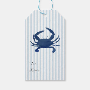 Blue Crab Painting Nautical Blue Stripe Küste Geschenkanhänger