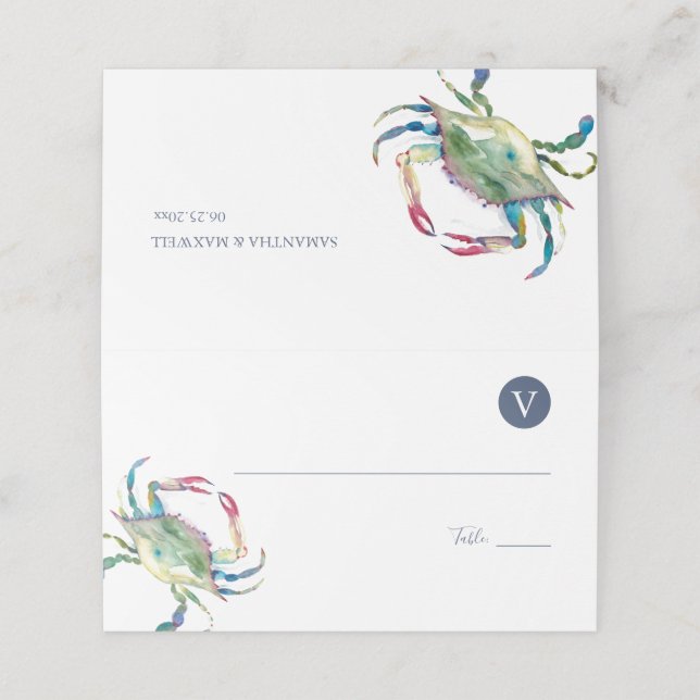 Blue Crab Platzkarten - Hochzeit am Strand (Außenseite Aufgefaltet)