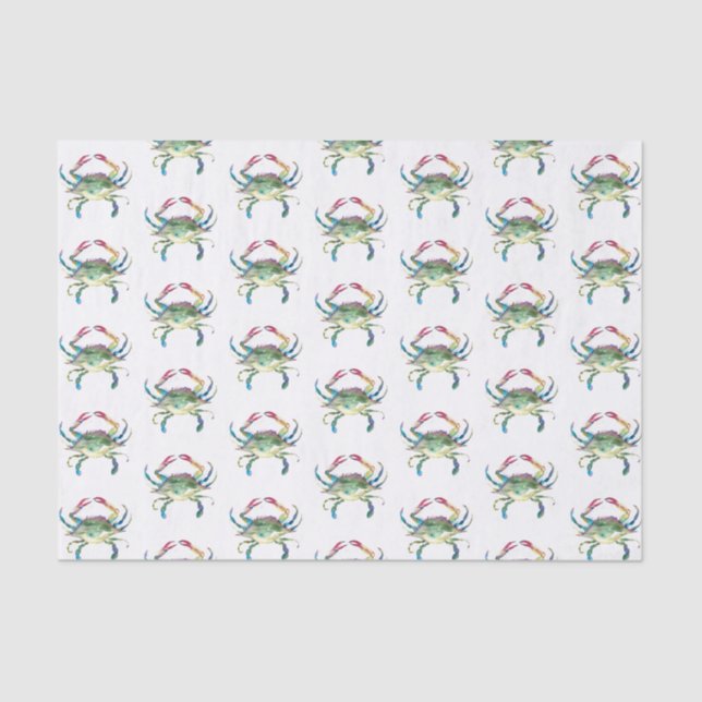 Blue Crab Watercolor Pattern Beach Seidenpapier (Vorderseite)