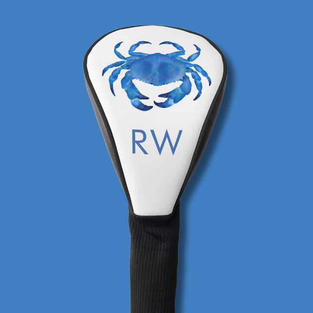 Blue Crab Watercolor Personalisiert Golf Headcover (Personalized blue crab illustrated golf head cover)