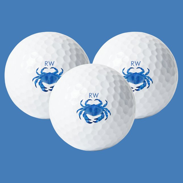 Blue Crab Watercolor Personalisiert Golfball (Blue crab golf balls - personalize with your own initials)