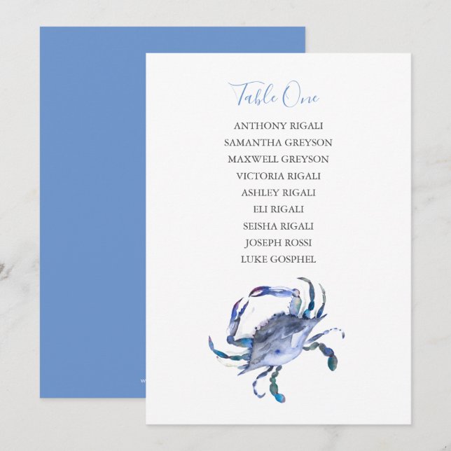 Blue Crab Wedding Seekartenkarte an der Küste Einladung (Vorne/Hinten)
